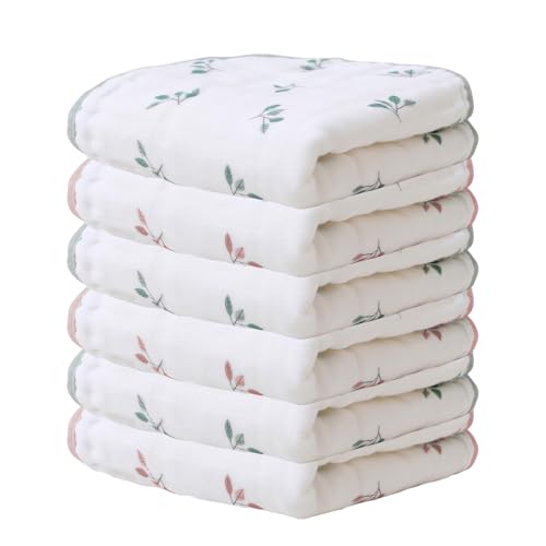 Image of MerCucu Muslin Burp Cloths, Pack of 6, 100% Cotton 6-Layer Extra Large 20''x10'' & Super Soft Absorbent Washcloths for Newborn Babies & Burping Clothes for Both Baby Boy & Girl