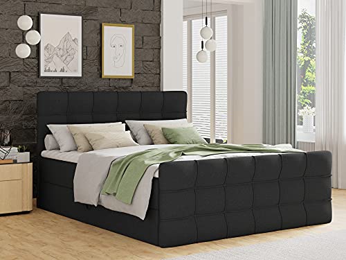 Boxspringbett-Best-Lux-mit-Fussteil-2-Bettkaesten-und-Topper-Doppelbett-Bonell-Matratz-Polsterbett-Bett-Betten-Bettgestell-Schlafzimmer-Schwarz-Inari-100-180-x-200-cm