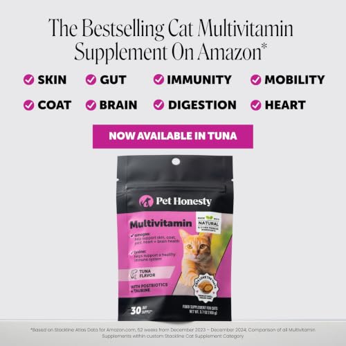 Image of Cat Multivitamin Crunchy Creamy Chews - Daily Vitamins with Lysine, Prebiotics, Omega 3 Fish Oil - Cat Treats for Immune Support, Skin Coat, Digestion, Heart + Joint Health (Tuna, 30-Day Supply)