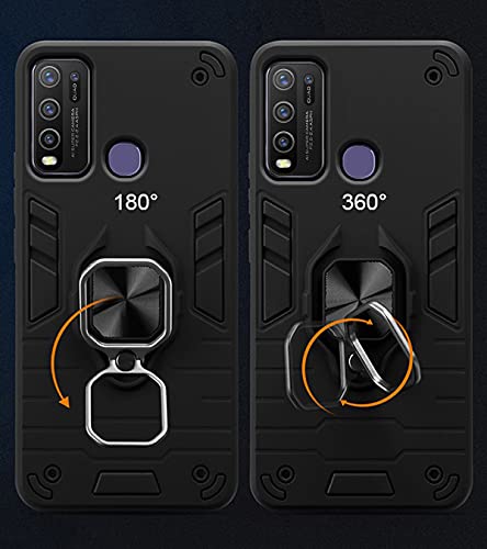 Image of Pikkme D5 Tough Armor Bumper Back Cover Case for Vivo Y50 |Ring Holder & Kickstand in-Built (Black)