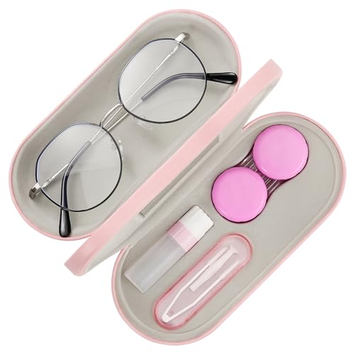 MoKo Double Eyeglass Case, Contact Lens Case with Mirror Tweezers Remover