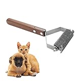 USUNFARM Large 2-Sided Undercoat Rake for Dogs and Cats，Professional Pet Grooming Shedding Tool Combs for Animals，Stainless Steel with Wooden Handle for Thick Coats (20-Blades)