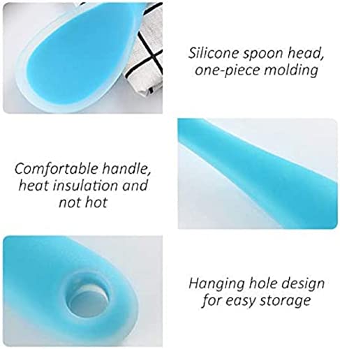 Image of Baskety Non-Stick Rice Spoon Silicone Ladle Soup Spoon with Handle for Dining Table 22.5 x 7 cm (Blue)