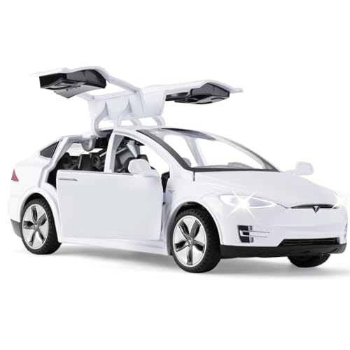 MODVKVK Tesla Model X 1:32 Modèle Voiture Jouet avec lumière et Musique, Fonction de Retrait, Alliage Moulé sous Pression, Idéal pour Les Enfants à Partir de 3 Ans...