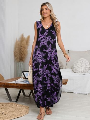 Image of BELAROI Womens Plus Size Maxi Dress Sundress Summer Casual Sleeveless V Neck Pockets Beach Swimsuit Coverup Loose