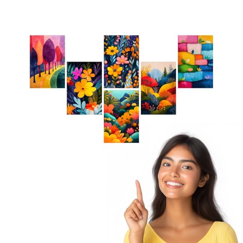 Image of SiddArtify Colorful Abstract Wall Art Prints Set - Botanical Landscape Poster Decor for Living Room Bedroom Office - Set of 2-4x6 Inch - Board (Pack of 6) - Sticker (Pack of 6)