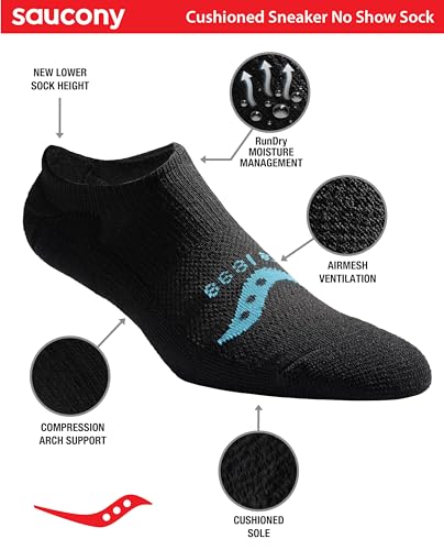 Image of Saucony Men's RunDry Mesh Ventilating Comfort Fit Performance No-Show Socks, Available in M-XXL (6, 12, 18 Pairs)