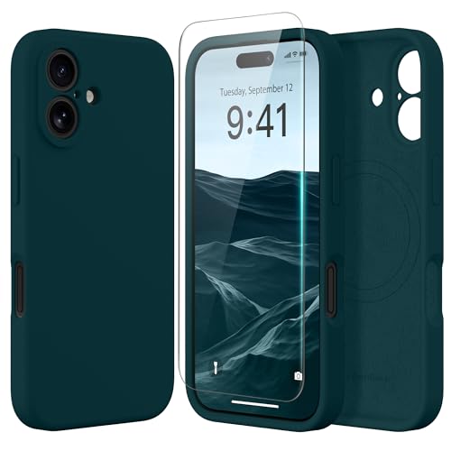Image of Magnetic for iPhone 16 Plus Case, Compatible with MagSafe, [Full Camera Protection][Screen Protector] Silicone Shockproof Protective Phone Case for iPhone 16 Plus 6.7 inch, Deep Blue
