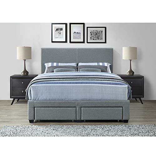 Dg Casa Kelly Panel Bed Frame With Storage Drawers And Upholstered Headboard, Queen Size In Grey Linen Style Fabric #TOP3