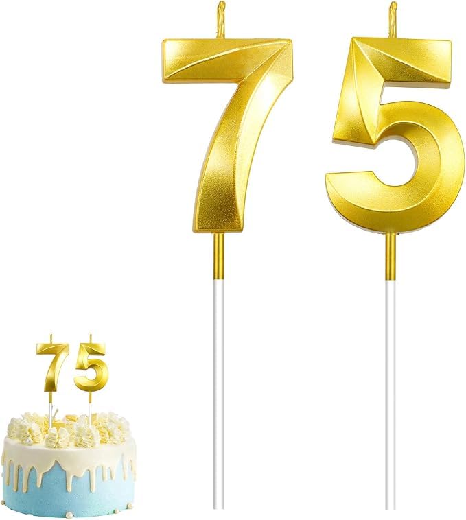 Premium Metallic Number 75 or 57 Birthday Cake Candles Set | 3D Elegant Number 7 & 5 Numeral Candles for 57th or 75th Birthday, Milestone Wedding Anniversary Party Decorations (Pack of 2)-image-37