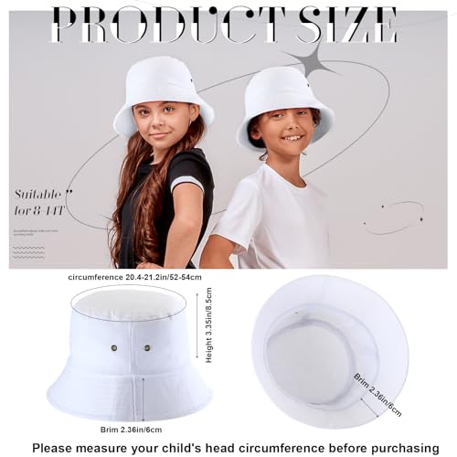 Cozypower Kids White Bucket Hat Bulk Summer Fishing Hats Washed Cotton Packable Beach Hat Travel Outdoor Girls Boys2