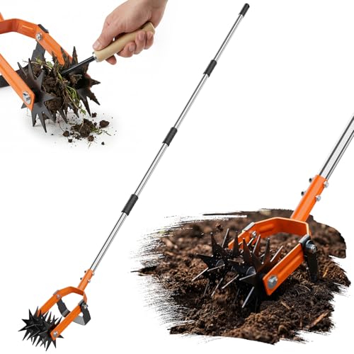 ARPEAK Rotary Cultivator Garden Tool, 2-in-1 Weeder & Soil Aerator with Detachable Weed Knife,73" Adjustable Stainless Handle, Dual-Function Rotary Tiller for Lawn Care, Reseed Grass, Soil Mixing
