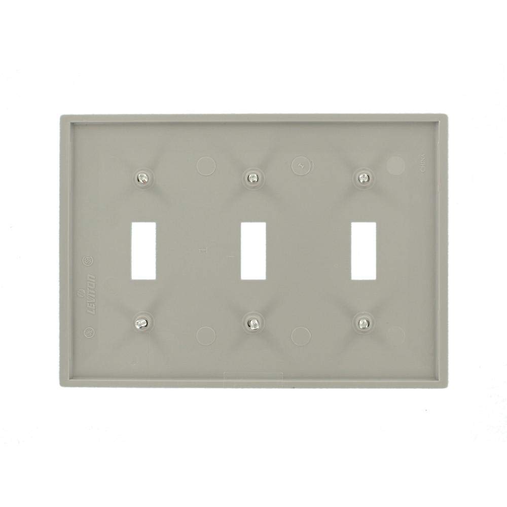 Leviton 80711-GY 3-Gang Toggle Device Switch Wallplate, Standard Size, Thermoplastic Nylon, Device Mount, Gray - Image 2