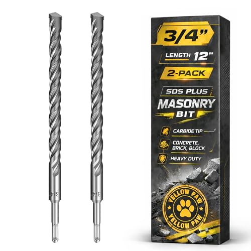 3/4 Inch SDS Plus Masonry Drill Bit for Concrete & Brick (2 Pack - 12 Length - Industrial Grade) Fits All SDS Rotary Hammers - Carbide Tipped for Cement Stone Block & More