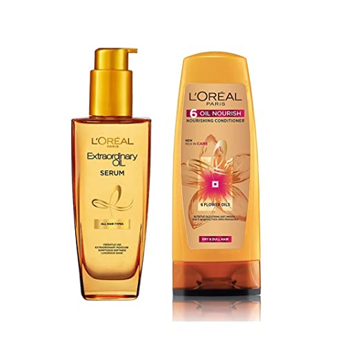 L’Oreal Paris Extraordinary Oil Hair Serum for Women and Men, 100 ml & L’Oreal Paris 6 Oil Nourish Conditioner, 175ml (With 10% Extra)