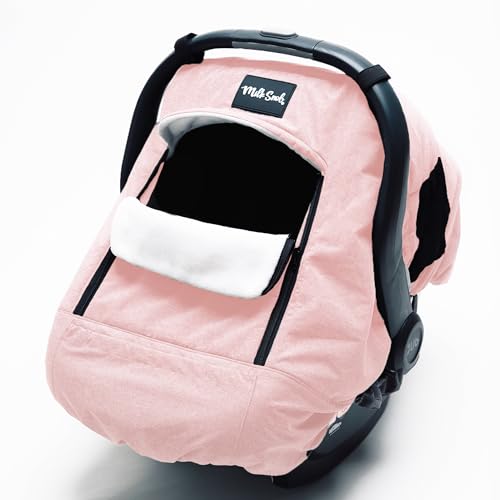 Image of Milk Snob Winter Baby Car Seat Cover - Car Seat Canopy & Stroller Cover for Babies - Waterproof, Windproof, Cozy Inner Fleece Lining - Keep Your Baby Warm, Dry & Cozy This Winter (Blush)