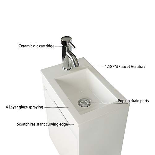 Uev Small Bathroom Vanity Wall Mounted,White Small Bathroom Vanity With Ceramic Sink,Bathroom Vanity And Sink Combo,Chrome Faucet P-Trap Include (White) #TOP5