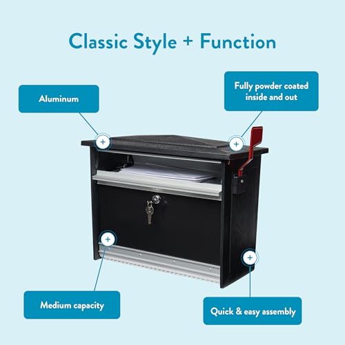 Image of Architectural Mailboxes Mailsafe Locking Wall Mount Mailbox, Black, Medium | Aluminum build with steel cam lock and key drop box and a rust-resistant powder-coat finish.