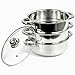 22CM 3 Tier Stainless Steel Induction Hob Steamer with Glass Lid Cookware Pot & Pan Set