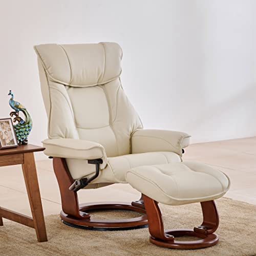 Image of Home Centre | Silas | Faux Leather | Solid Wood | 1 Seater Recliners | Off White | 2 Years Warranty