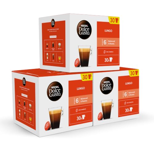 NESCAFÉ Dolce Gusto Lungo - Cápsulas de Café, 90 Cápsulas (3 x 30) - Café Espreso - Intensidad 6 - Originales para Cafetera de Dolce Gusto