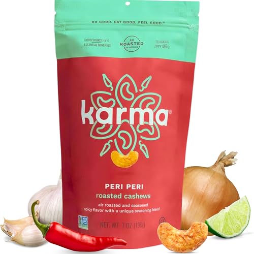 Image of Peri Peri Air Roasted Whole Cashews by Karma Nuts, Savory, Spicy, Peanut-Free Facility, Kosher, Everyday Nut Snack, 7oz Resealable Bag