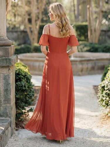 Image of Ever-Pretty Women's Formal Dresses Off Shoulder Short Sleeve Split A-Line Floor Length Bridesmaid Dresses 0237