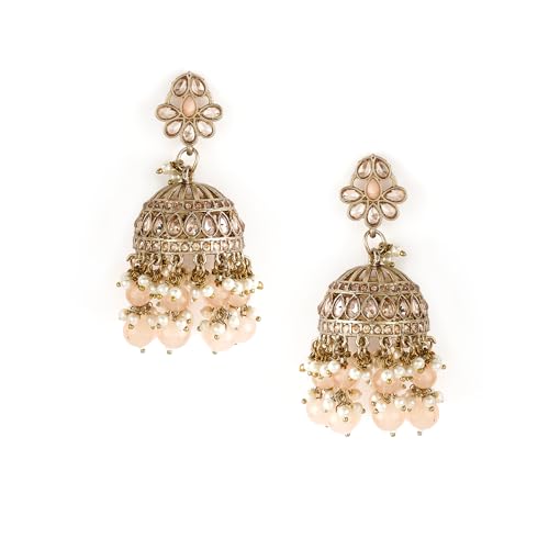 Image of Rubans Jhumka Earrings Kundan and Pearl Traditional Festive Jewellery Gift for Women & Girls