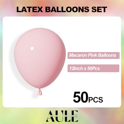 Image of AULE Latex Macaron Pink Balloons 50 Pcs 12 inch Helium Party Balloons Light Pink Happy Birthday Graduation Gender Reveal Decoration Wedding Baby Shower
