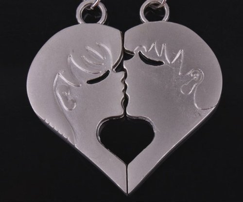 Cookids Romantic Kiss Couple Keychain Metal Boy Girl Love Lovers Sweethearts Key Chain Ring Silver Unique Special Cute Novel Gift