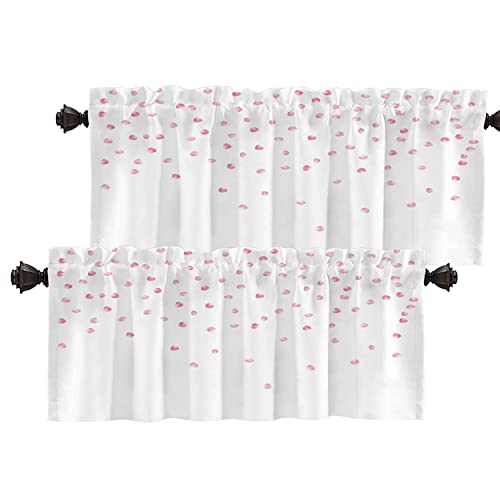 Batmerry Cortinas con cenefa de rosas rosas rosas para tratamiento de ventanas, cenefas de cocina, multicapa, de poliéster, opacas, para sala de estar/baño, paquete de 2 unidades de 132 x 40 cm