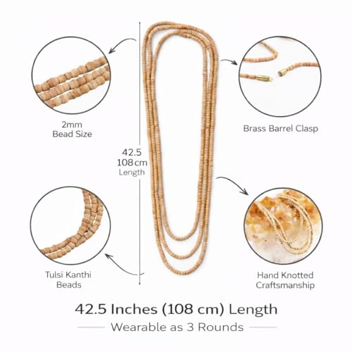 Image of Original Tulsi Mala Necklace for Men & Women | Pure Tulasi Kanthi Mala | Holy Basil Wooden Neck Chain for Meditation, Hare Krishna Devotees, Japa, Puja & Daily Spiritual Wear (Brown, Small Beads, 48, Inches)