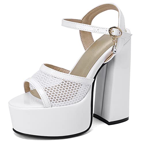 Sandales femme talon bloc plateforme chaussures de mariée robe de fête blanche