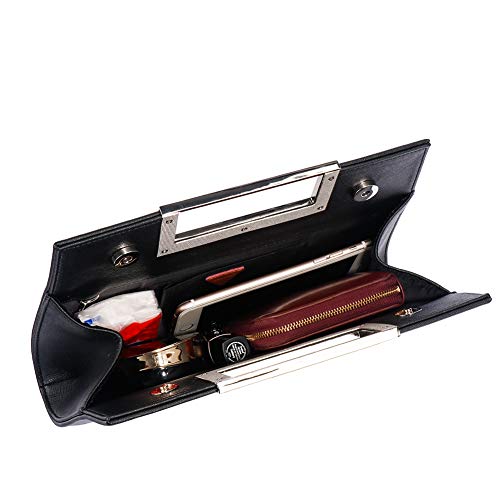 Wallyn's Clutch Purse For Women Evening Party Metal Grip Cut It Out Handbag With Shoulder Chain Strap, Black, Large #TOP3