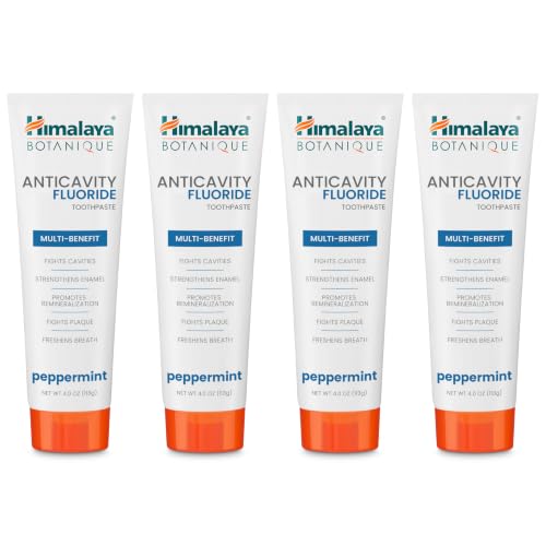 Image of Himalaya Botanique Anticavity Fluoride Toothpaste, Peppermint, 4 oz, 4 Pack | Fluoride Toothpaste, Multi-Benefit Support, Fights Cavities, Remineralizes & Strengthens Enamel, No SLS or Titanium Dioxide