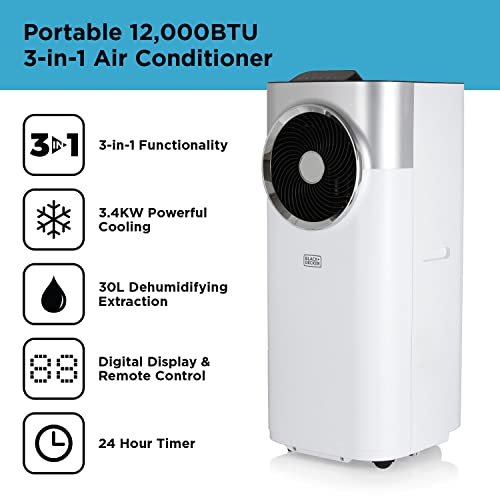 BLACK+DECKER BXAC40008GB Portable 3-in-1 Air Conditioner with 24-Hour Timer, Remote Control, 12,000 BTU, White - Image 3