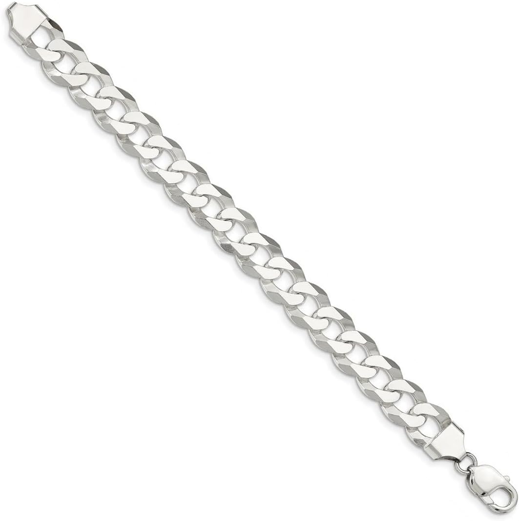 JewelryWeb 925 Sterling Silver Beveled Curb Chain Bracelet Link-Bracelet for Women and Men in Choice of Lengths - Image 3