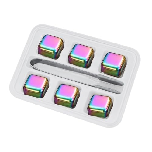 KieTeiiK 4/6/8 Stück Wiederverwendbarer Kühlstein Und Zange Getränkekühler Für Likör Cocktails Säfte Kühlung Von Eiswürfeln Aus Stahl in Lebensmittelqualität Stahl Eiswürfel Für Likör