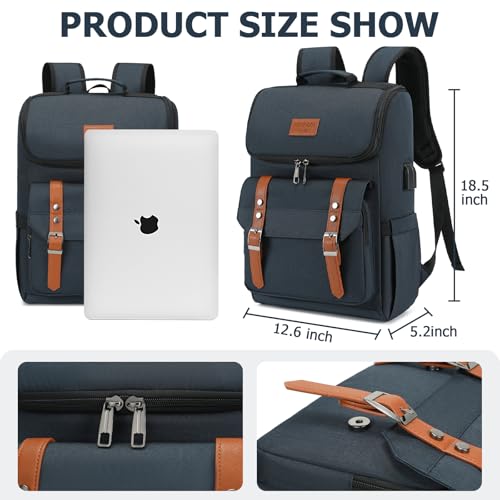 Image of YALUNDISI Vintage Backpack Travel Laptop Backpack with usb Charging Port for Women & Men College Backpack Fits 15.6 Inch Laptop Blue Brown
