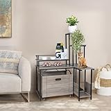 Hidden Litter Box Furniture Enclosure, Wooden Pet Washroom for Home,DecorDual Purpose,Cat Litter Cabinet with Pull-Out Tray & Plant Stand,