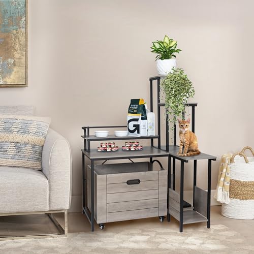 Hidden Litter Box Furniture Enclosure, Wooden Pet Washroom for Home,DecorDual Purpose,Cat Litter Cabinet with Pull-Out Tray & Plant Stand,