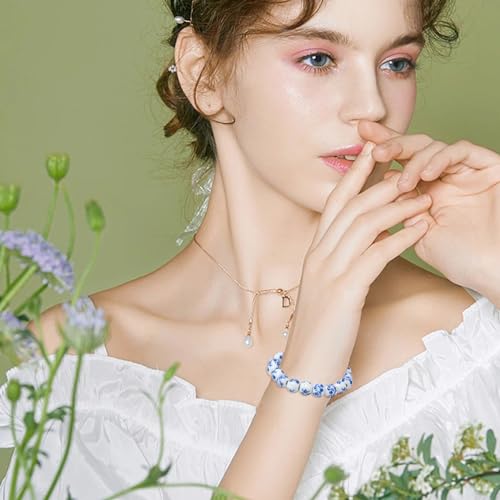 Yueton BLUE-PORCELAIN-BEADS-BRACELET-1 1Pack Elegant Porcelain Beads Bracelet Chinese Style Celadon Wrist Bracelet Retro Blue Flower Ceramics Bracelet thumb #5