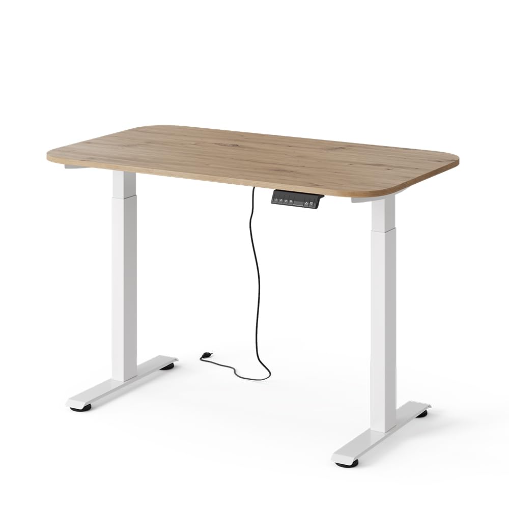 Bureau assis debout blanc et bois d'artisan pour télétravail ergonomique Vicco