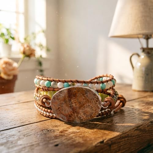 Image of YGLINE Boho Handmade Wrap Leather Tube Crystal Stone Bracelet for Women