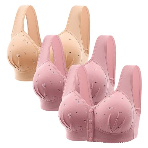 Brater - Ropa interior fina, sin cordones, cómoda, transpirable, talla grande, con hebilla, cuello en V, sin varillas, brasier para mujer, caqui, 68