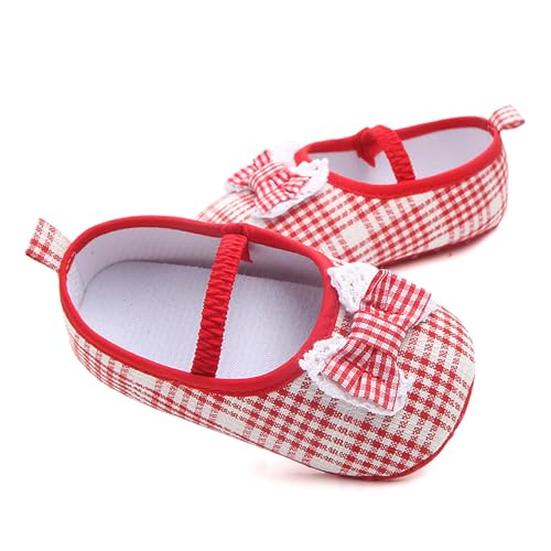 Baby Girl Slipper Bow Decoration Red Grid First Walkers Elastic Band Princess Fashion Novelty Crib Shoes 12-18 Months2