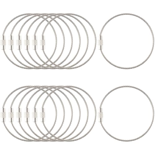 Joez Wonderful 15 Pack of 6 Inch Wire Keychain Cable, Large Stainless Steel Key Ring Loop Holder for Luggage Tags, Keyrings, ID Tag Keeper (Silver)