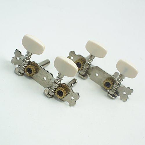 mLaval Guitar Parts 2-on-Plate Classic Style Ukulele Tuning Keys, Nickel, 15:1 Gear Ratio, Heavy Duty, Set of 2 x 2-on-plate (1-left/1-right), Includes Bushings and Screws