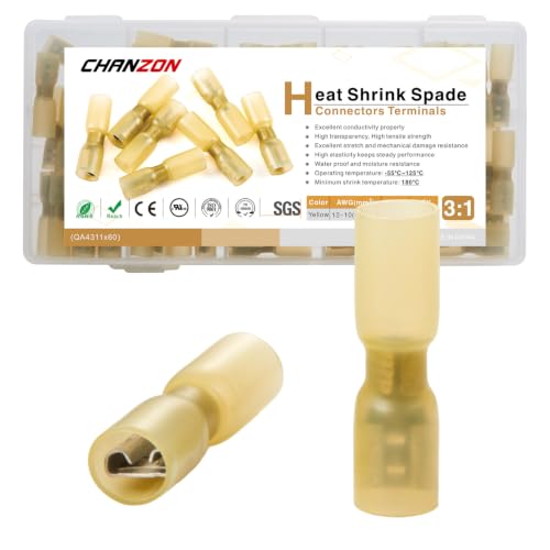 Chanzon 80pcs Heat Shrink Female Spade Wire Connectors 1/4" 12-10AWG Yellow
