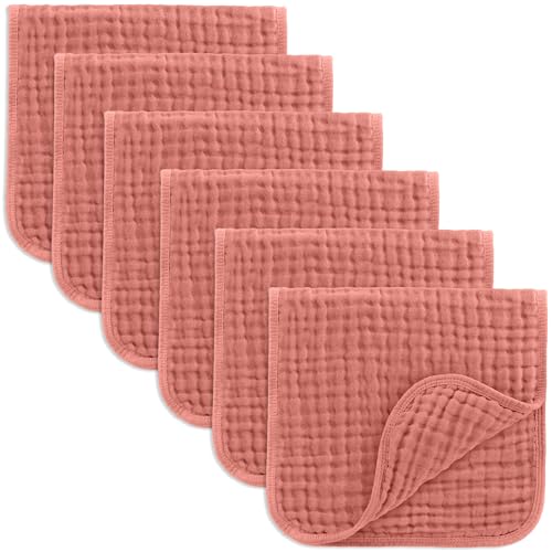 Image of Comfy Cubs Muslin Burp Cloths 20 inch x 10 inch, Pack of 6 - Large, 6-Layer, Ultra Absorbent 100% Cotton for Baby Drool and Messes - Soft, Safe & Gentle Baby Burp Cloths Set for Boys & Girls - Dusty Rose